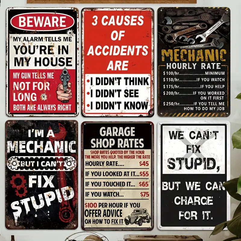 Workshop Tools Logo - Decorative Sign & Plaque 6pcs Vintage