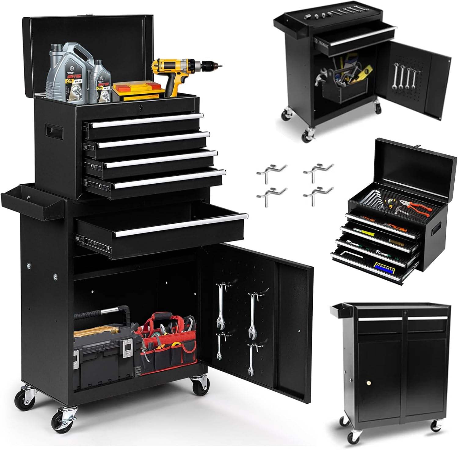 Workshop Tools Box - Rolling Tool Chest With Detachable Tool